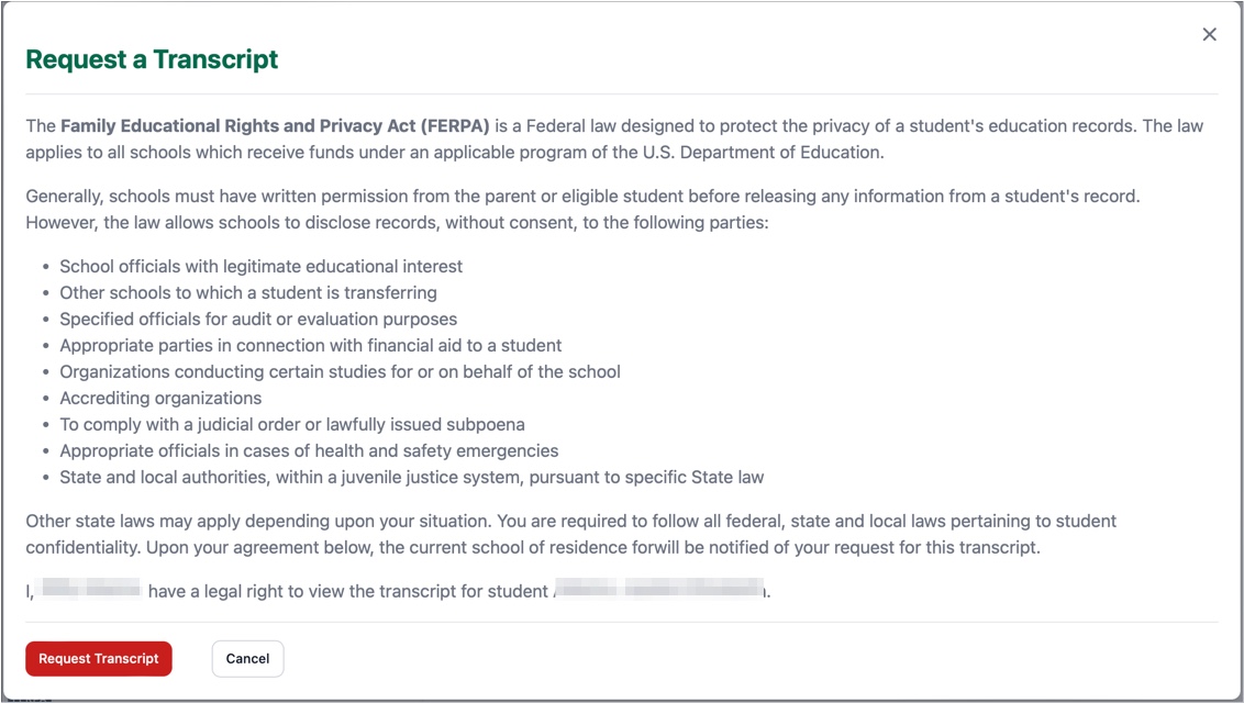 screenshot student search with ferpa